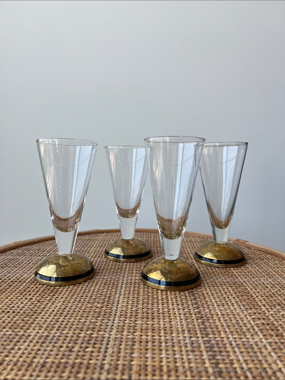 Pier 1 Handblown Glass Brass Cocktail Glasses Set of 4 Vintage